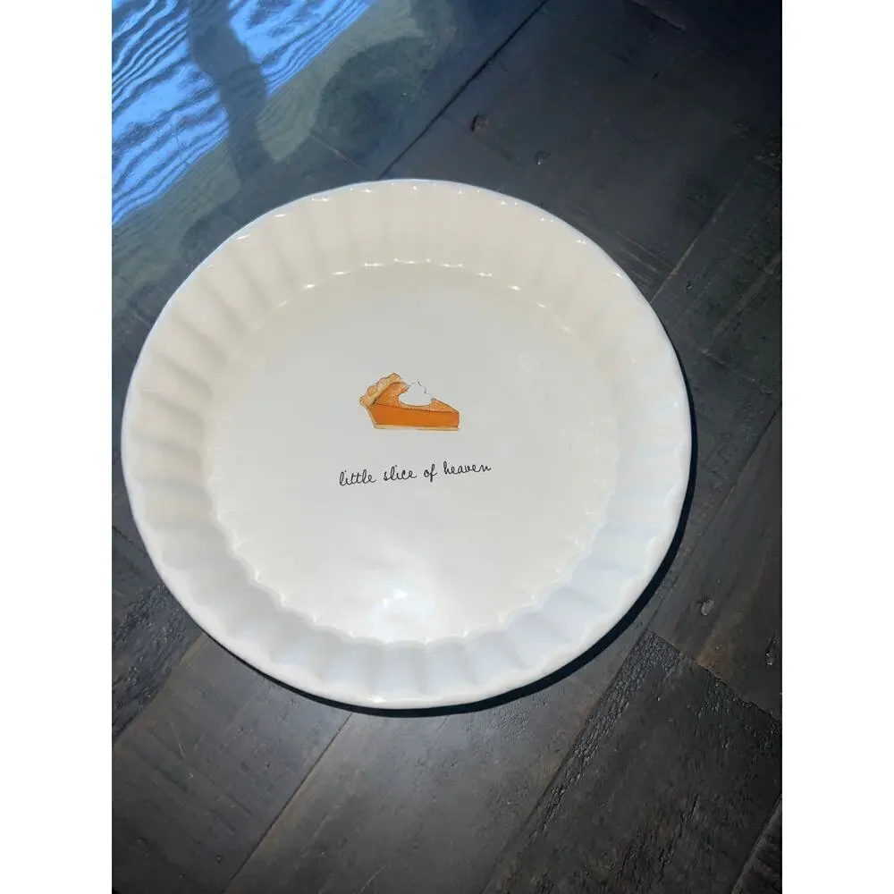 Rae Dunn Little Slice of Heaven Pumpkin Pie Dish Ceramic Fluted Pan Magenta